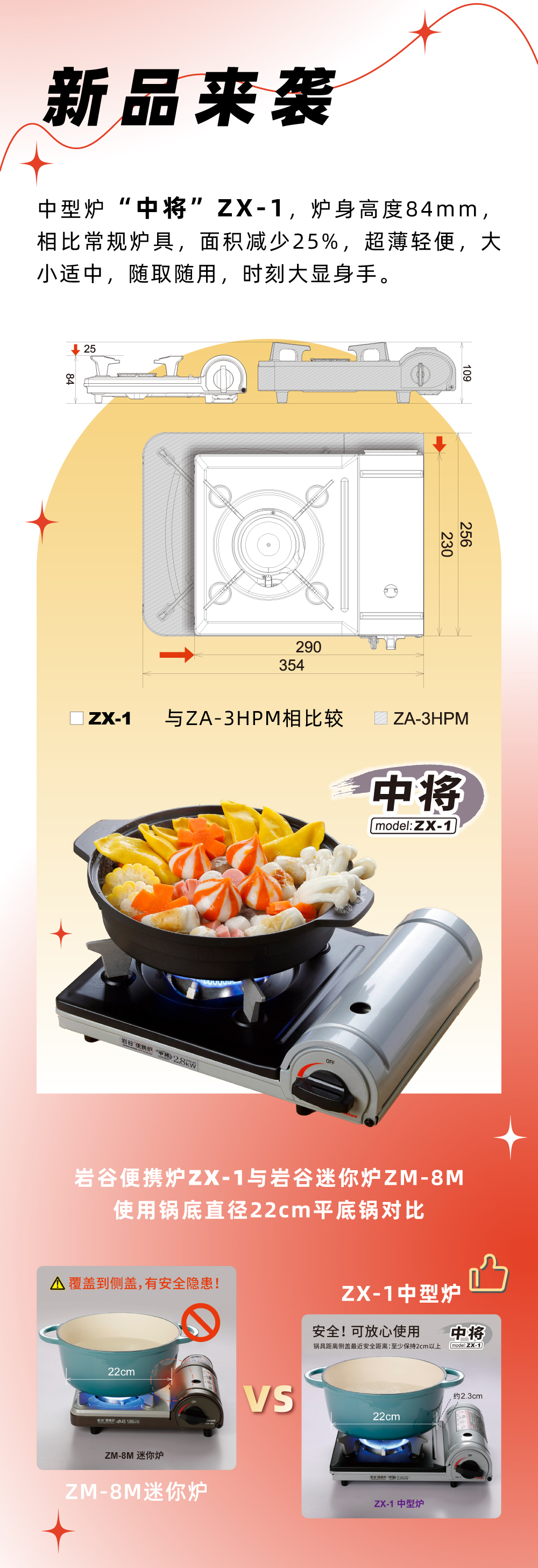 华体会平台便携炉ZX-1，炉身高度84mm，相比常规炉具，面积减少25%，
超薄轻便，大小适中，随取随用，时刻大显身手。